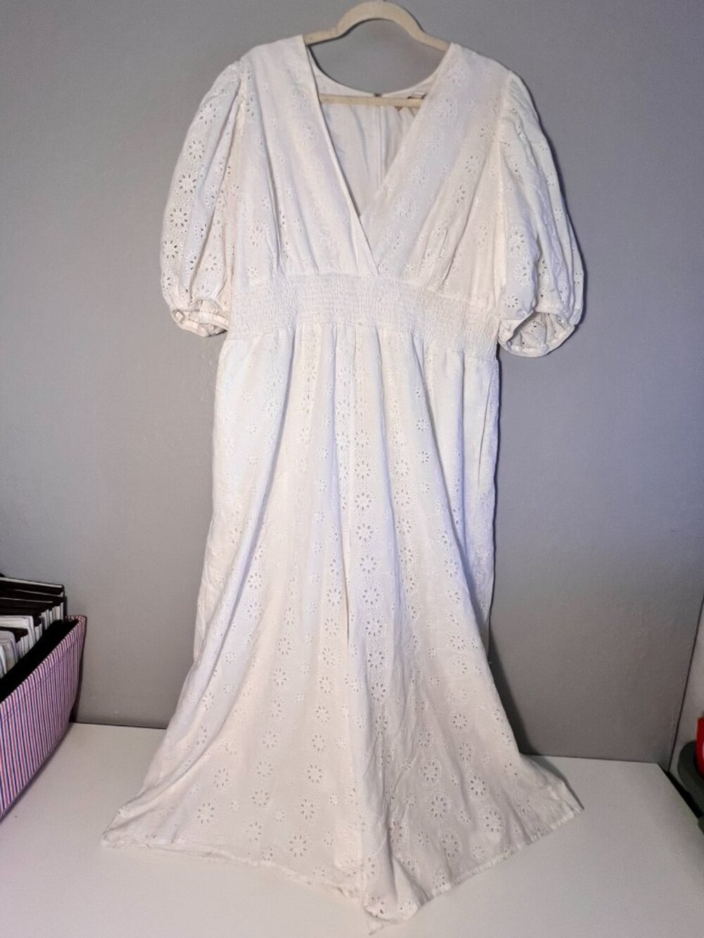 EUC - Size 3X Anthropologie Hutch Smocked-Waist White Eyelet Jumpsuit